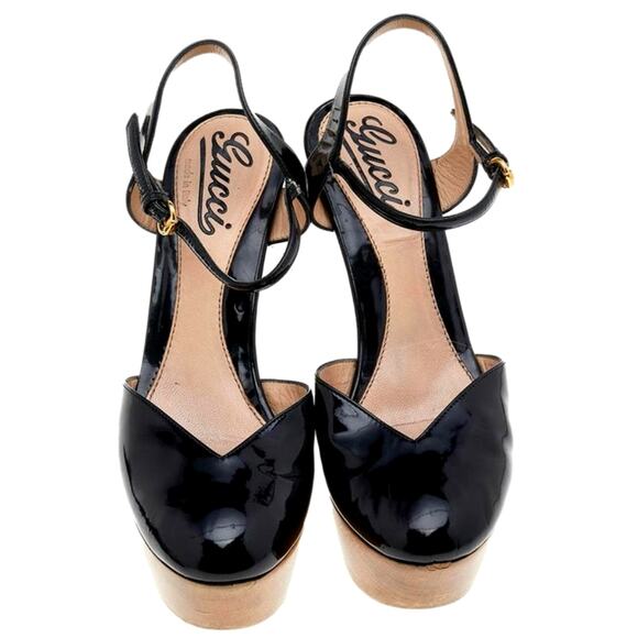 Gucci patent leather Mary Jane 2009 slingback wooden platform stiletto size 38.5 - Picture 1 of 14